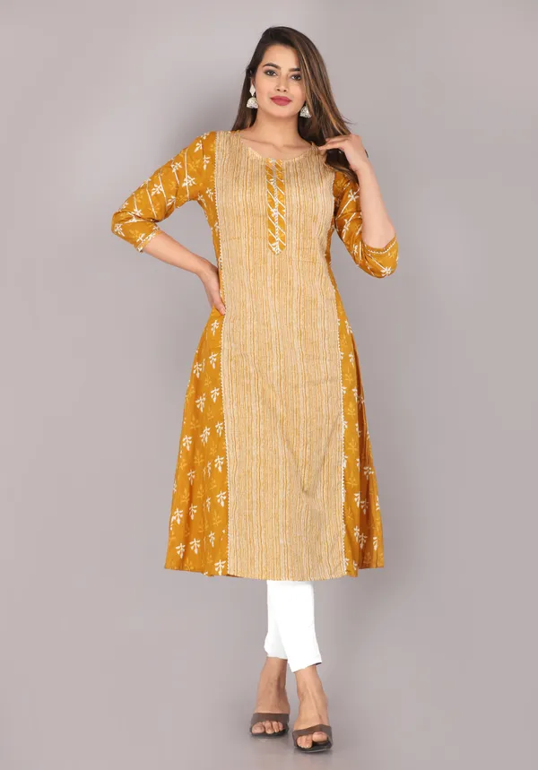 Mustard_Ethnic_Motif_Printed_Pure_Cotton_A-Line_Kurta
