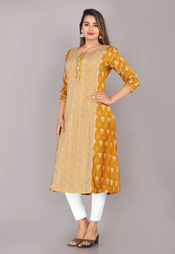 Mustard_Ethnic_Motif_Printed_Pure_Cotton_A-Line_Kurta