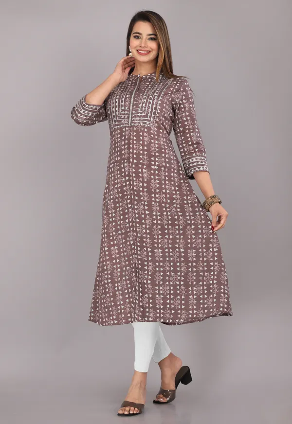 Kashish_Brown_Print_Pure_Cotton_A-Line_Kurta