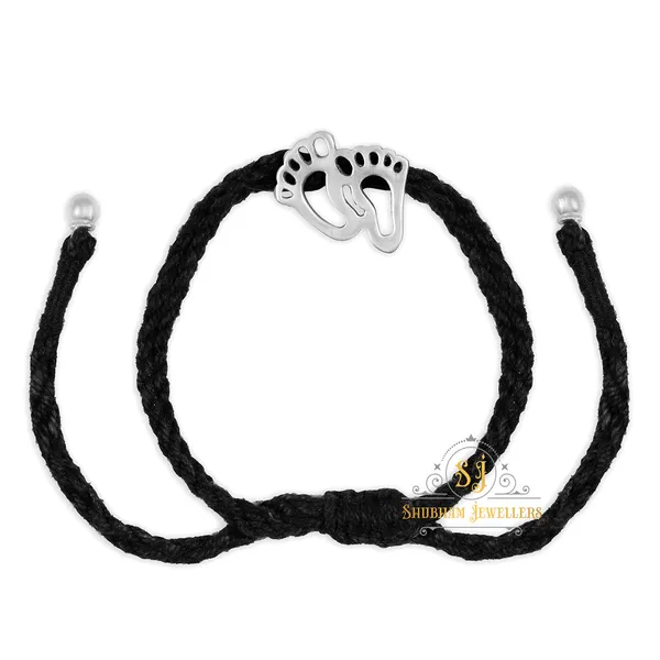 Silver_925_Oxidised__Thread_Footstep_Nazarbattu/Nazaiya_Anklet/For_Girls_Women_And_Children_With_Ghunghroo