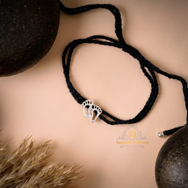 Silver_925_Oxidised__Thread_Footstep_Nazarbattu/Nazaiya_Anklet/For_Girls_Women_And_Children_With_Ghunghroo