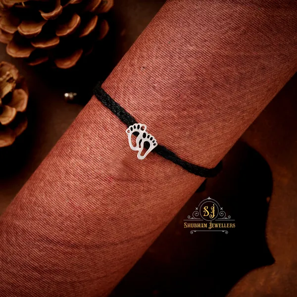 Silver_925_Oxidised__Thread_Footstep_Nazarbattu/Nazaiya_Anklet/For_Girls_Women_And_Children_With_Ghunghroo