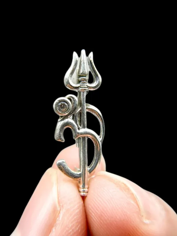 Silver_By_Trishool_Brooch/Lapel_Pin_With__Cubic_Zirconia_925_Sterling_Brooch_For_Men_And_Women