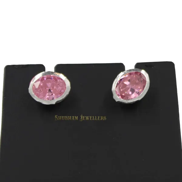 Pink_925-92.5_Sterling_Oval_Cut__Real_Cubic_Zirconia_Fashion_Stud_Tops_Earrings_For_MenWomenChildrenBoys_And_Girls