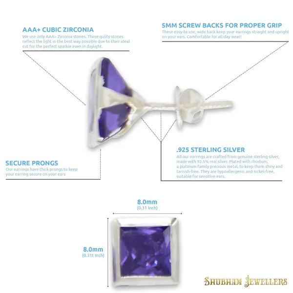 Silver_925-92.5_Sterling_Princess_Cut__Real_Cubic_Zirconia_Fashion_Stud_Tops_Earrings_For_MenWomenChildrenBoys_And_Girls
