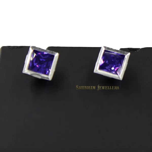 Silver_925-92.5_Sterling_Princess_Cut__Real_Cubic_Zirconia_Fashion_Stud_Tops_Earrings_For_MenWomenChildrenBoys_And_Girls