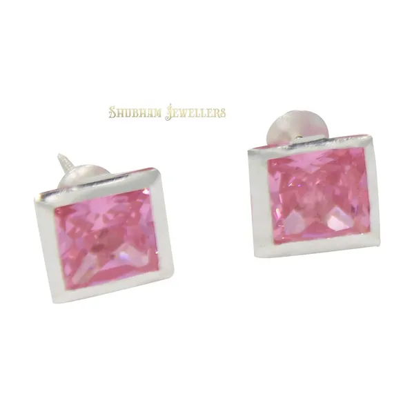 Silver_925-92.5_Sterling_Princess_Cut__Real_Cubic_Zirconia_Fashion_Stud_Tops_Earrings_For_MenWomenChildrenBoys_And_Girls