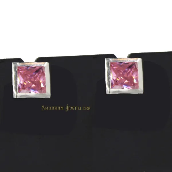 Silver_925-92.5_Sterling_Princess_Cut__Real_Cubic_Zirconia_Fashion_Stud_Tops_Earrings_For_MenWomenChildrenBoys_And_Girls