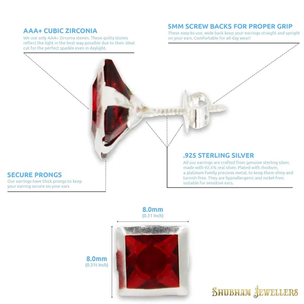 Silver_925-92.5_Sterling_Princess_Cut__Real_Cubic_Zirconia_Fashion_Stud_Tops_Earrings_For_MenWomenChildrenBoys_And_Girls