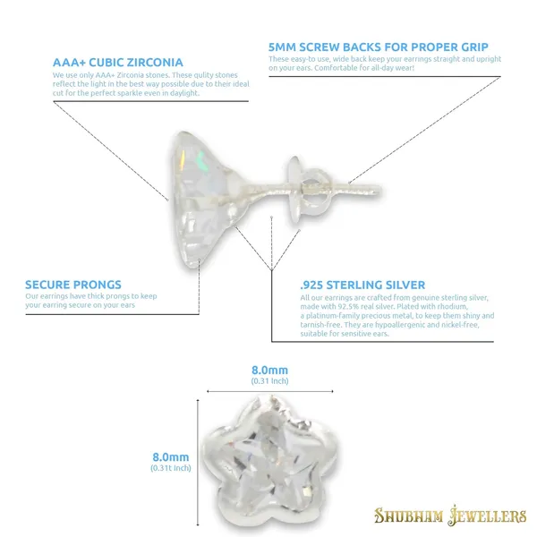 White_925-92.5_Sterling_Star_Cut__Real_Cubic_Zirconia_Fashion_Stud_Tops_Earrings_For_MenWomenChildrenBoys_And_Girls