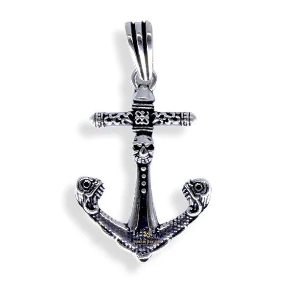 Silver_Sterling_925_Anchor_Necklace_Oxidized_925_Skull_Anchor_Pendant_Men'S_Anchor_PendantNautical_Jewelry_Weight__6.5_Gms