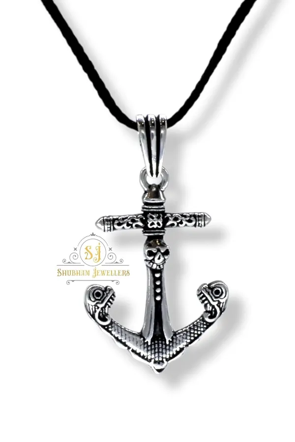 Silver_Sterling_925_Anchor_Necklace_Oxidized_925_Skull_Anchor_Pendant_Men'S_Anchor_PendantNautical_Jewelry_Weight__6.5_Gms