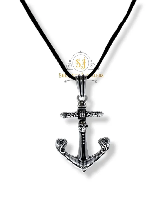 Silver_Sterling_925_Anchor_Necklace_Oxidized_925_Skull_Anchor_Pendant_Men'S_Anchor_PendantNautical_Jewelry_Weight__6.5_Gms