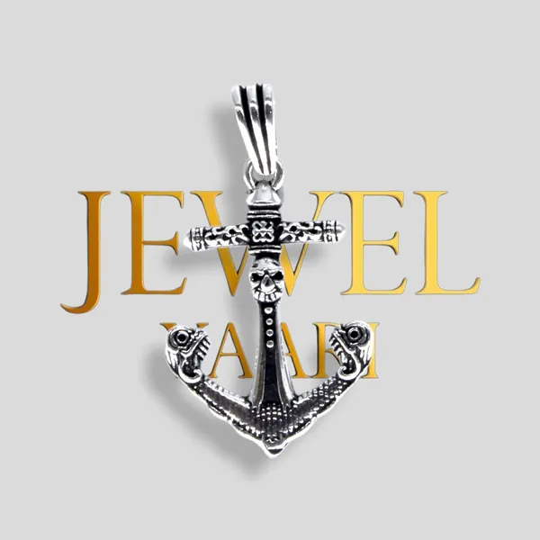 Silver_Sterling_925_Anchor_Necklace_Oxidized_925_Skull_Anchor_Pendant_Men'S_Anchor_PendantNautical_Jewelry_Weight__6.5_Gms