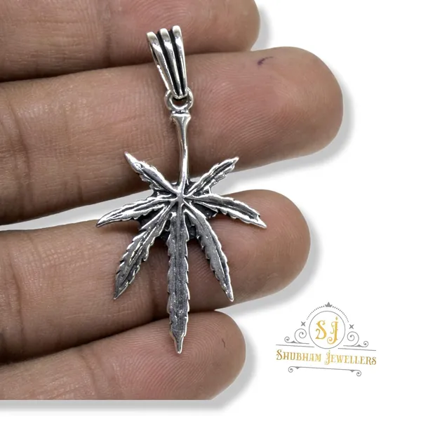 Silver_Marijuana_Cannabis_Pot_Leaf_Pendants_Oxidized_925_Sterling_Pendants_Are_Oxidized_For_A_More_Detailed_And_Vintage_Look_Weight_:_4.6_Gms