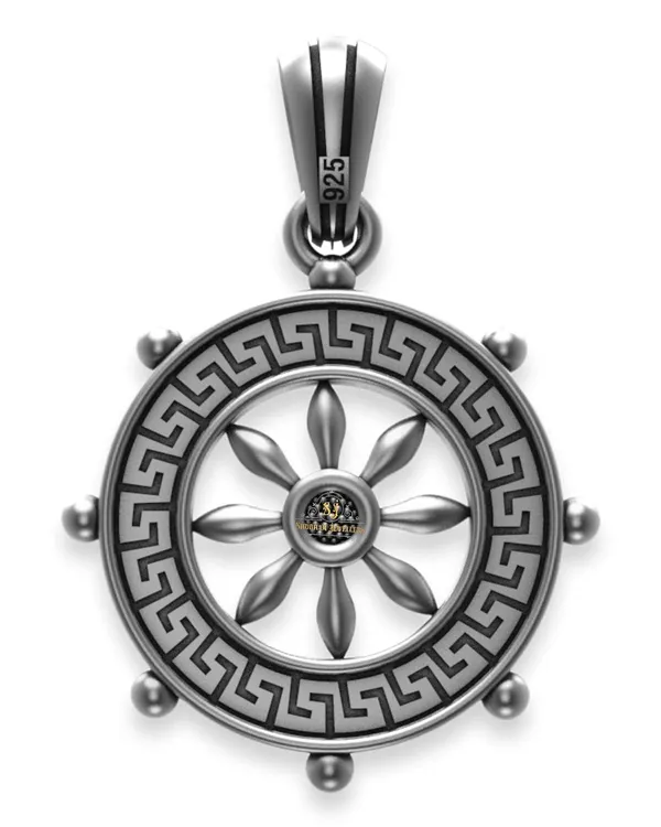 Silver_Boat_Steering_Wheel_Necklace_Classic_Ship_Wheel_Pendant_Sterling_Men_Women_Weight_4_Gms