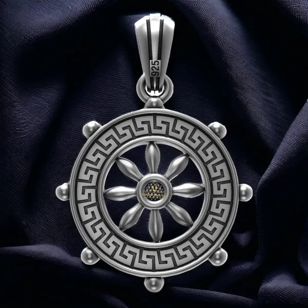 Silver_Boat_Steering_Wheel_Necklace_Classic_Ship_Wheel_Pendant_Sterling_Men_Women_Weight_4_Gms