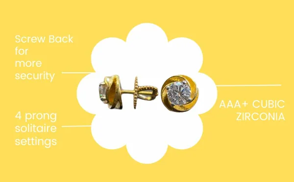 Silver_Sterling_Cubic_Zirconia_Flower_Shape_Gold_Polish_Earrings_For_Unisex-Adult_&_Unisex-Child_7_Mm