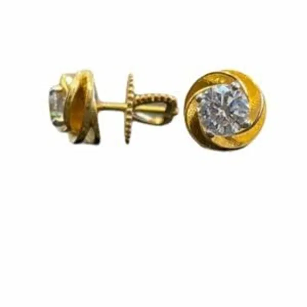 Silver_Sterling_Cubic_Zirconia_Flower_Shape_Gold_Polish_Earrings_For_Unisex-Adult_&_Unisex-Child_7_Mm