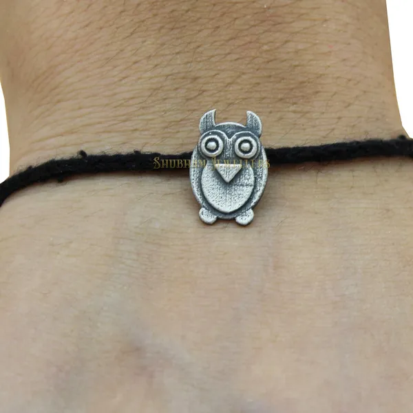 Silver_925_Oxidised__Thread_Owl_Nazarbattu/Nazaiya_Anklet/For_Girls_Women_And_Children_With_Ghunghroo