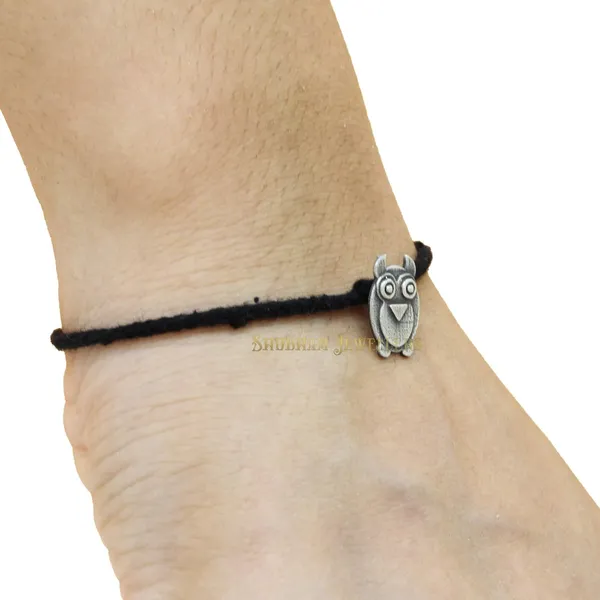 Silver_925_Oxidised__Thread_Owl_Nazarbattu/Nazaiya_Anklet/For_Girls_Women_And_Children_With_Ghunghroo