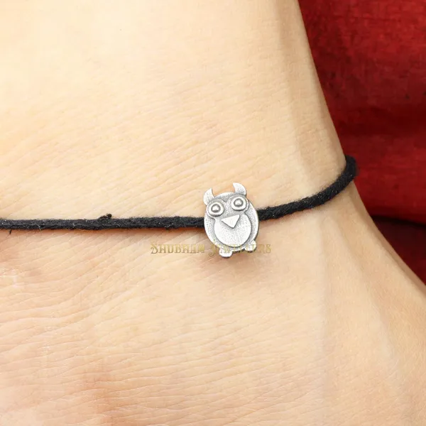 Silver_925_Oxidised__Thread_Owl_Nazarbattu/Nazaiya_Anklet/For_Girls_Women_And_Children_With_Ghunghroo