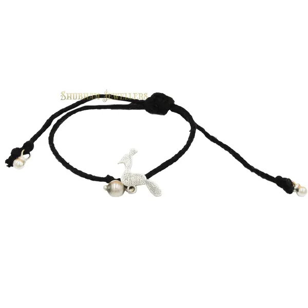 Silver_925_Oxidised__Thread_Peacock_Nazarbattu/Nazaiya_Anklet/For_Girls_Women_And_Children_With_Ghunghroo