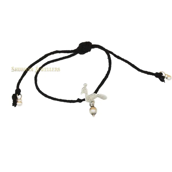 Silver_925_Oxidised__Thread_Peacock_Nazarbattu/Nazaiya_Anklet/For_Girls_Women_And_Children_With_Ghunghroo