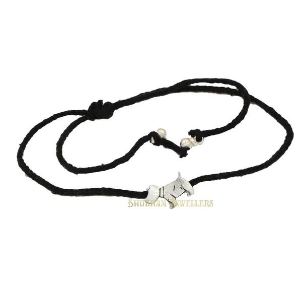 Silver_925_Oxidised__Thread_Puppy_Nazarbattu/Nazaiya_Anklet/For_Girls_Women_And_Children_With_Ghunghroo