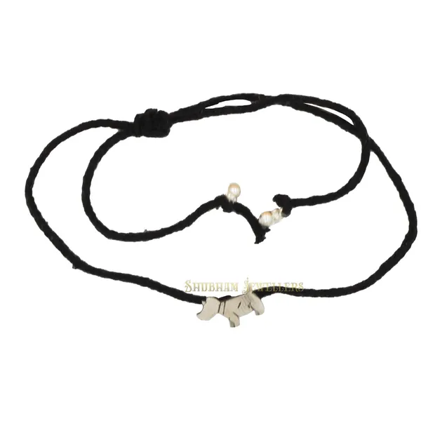 Silver_925_Oxidised__Thread_Puppy_Nazarbattu/Nazaiya_Anklet/For_Girls_Women_And_Children_With_Ghunghroo