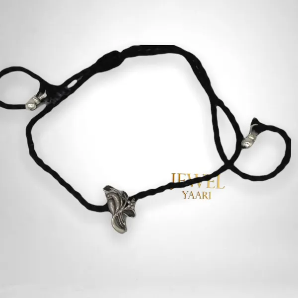 Silver_925_New_Oxidised__Thread_Leaf_Nazarbattu/Nazaiya_Anklet/For_Girls_Women_And_Children_With_Ghunghroo