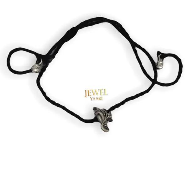 Silver_925_New_Oxidised__Thread_Leaf_Nazarbattu/Nazaiya_Anklet/For_Girls_Women_And_Children_With_Ghunghroo