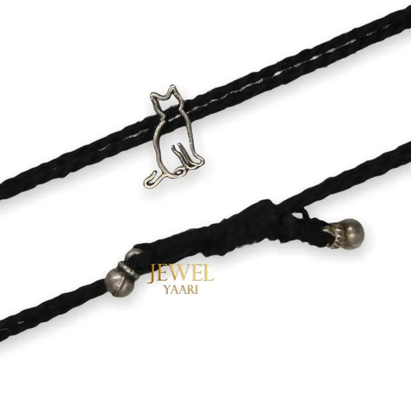 Silver_925_New_Oxidised__Thread_Cat_Nazarbattu/Nazaiya_Anklet/For_Girls_Women_And_Children_With_Ghunghroo