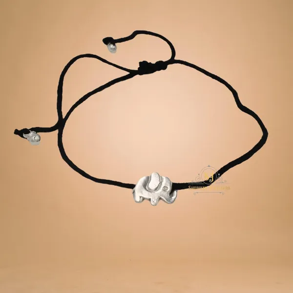Silver_925_New_Oxidised__Thread_Elephant_Nazarbattu/Nazaiya_Anklet/For_Girls_Women_And_Children_With_Ghunghroo