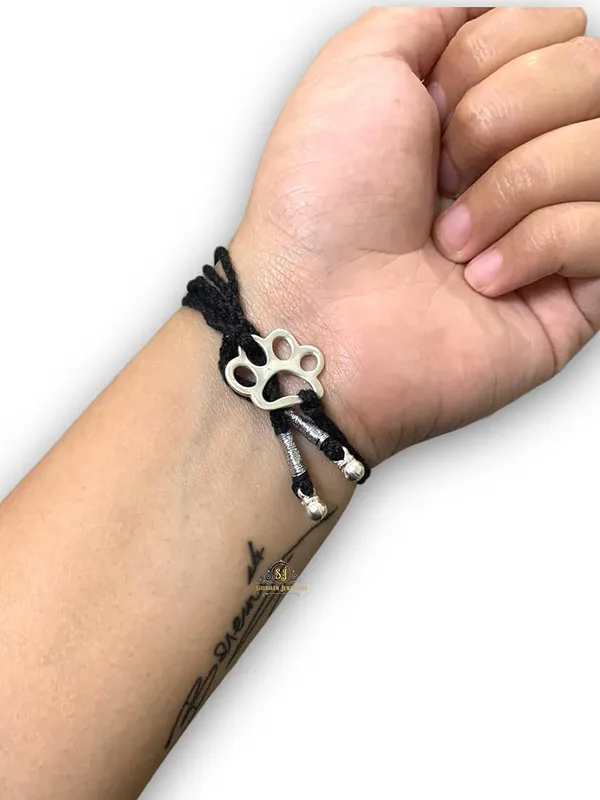 Silver_925_New_Oxidised__Thread_Pug_Paws_Nazarbattu/Nazaiya_Anklet/For_Girls_Women_And_Children_With_Ghunghroo