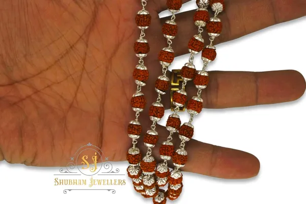 Silver_Handmade_Strongest_Heavy_Wire_Stylish_Pure_Natural_Rudraksh_Mala_Chain_Prayer_Beads_Healing_Mala_With_Capping_(_54_Beads_26_Inch)