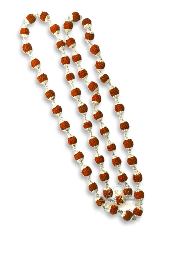 Silver_Handmade_Strongest_Heavy_Wire_Stylish_Pure_Natural_Rudraksh_Mala_Chain_Prayer_Beads_Healing_Mala_With_Capping_(_54_Beads_26_Inch)