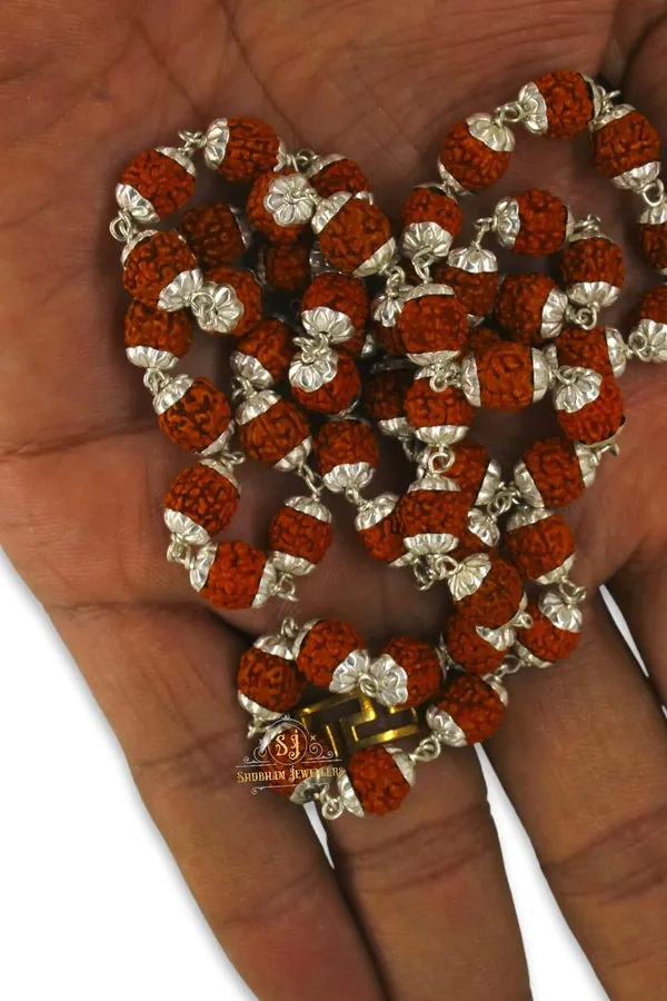 Silver_Handmade_Strongest_Heavy_Wire_Stylish_Pure_Natural_Rudraksh_Mala_Chain_Prayer_Beads_Healing_Mala_With_Capping_(_54_Beads_26_Inch)