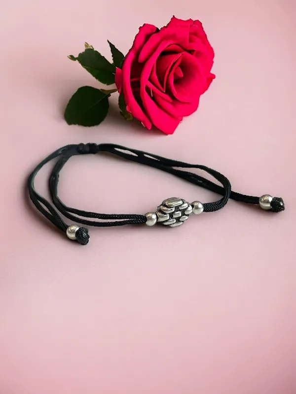 Silver_925_Oxidized__Cottan_Thread_Anklet_With_Ball_For_Girls_And_Women_Nazarbattu/Nazaiya_Anklet_(Style4)
