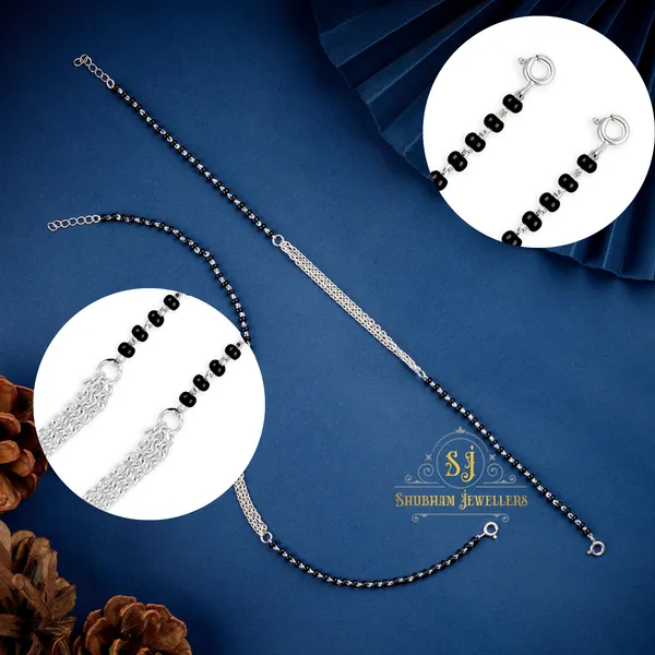 Silver_Pure_925_Sterling_Small_Crystal_Beads_Nazariya_Anklet_Payal_For_Women__Gifts_For_Women_(Pair/_1_Pc/Plain_/_5_Ball_Payal)_(Three_Chain_Nazariya)