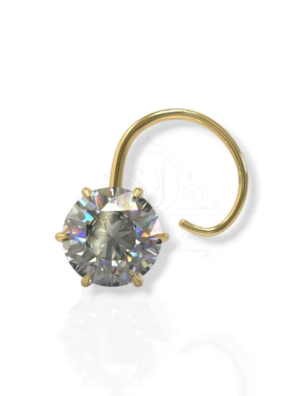 Shubham Jewellers Rehti Gold Real Yellow Gold With Stone 14K 585 Pure Yellow Gold Single Cubic Zircon Diamond Nose Pin For Women And Girls Pronge Wire 3Mm Price in India Buy Shubham Jewellers Rehti