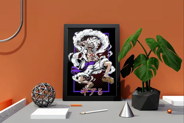 Multicolor_One_Piece_Luffy_Gear_5_Anime_Poster_with_Frame