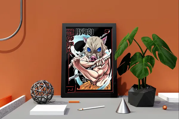 Multicolor_Demon_Slayer_Inosuke_Hashibira_Anime_Poster_with_Frame