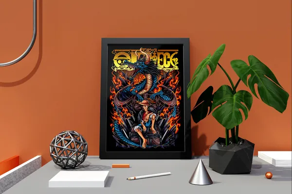Multicolor_One_Piece_Luffy_With_Dragon_Anime_Poster_with_Frame