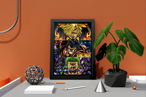 Multicolor_One_Piece_Luffy_Sanji_Zoro_Anime_Poster_with_Frame