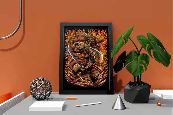 Multicolor_Samurai_Anime_Poster_with_Frame
