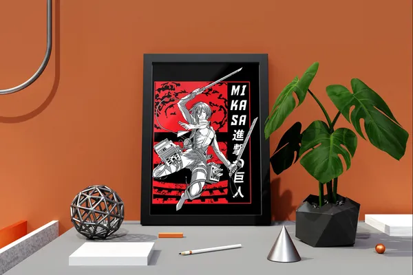 Multicolor_Attack_On_Titan_(AOT)_Mikasa_Ackerman_Anime_Poster_with_Frame