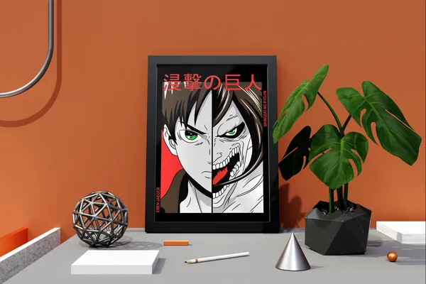 Multicolor_Attack_On_Titan_(AOT)_Eren_Yeager_2_Anime_Poster_with_Frame
