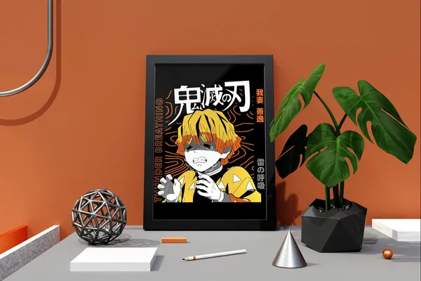 Multicolor_Demon_Slayer_Zenitsu_Thunder_Breathing_Anime_Poster_with_Frame