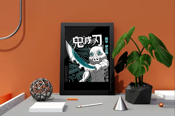 Multicolor_Demon_Slayer_Inosuke_Hashibira_2_Anime_Poster_with_Frame